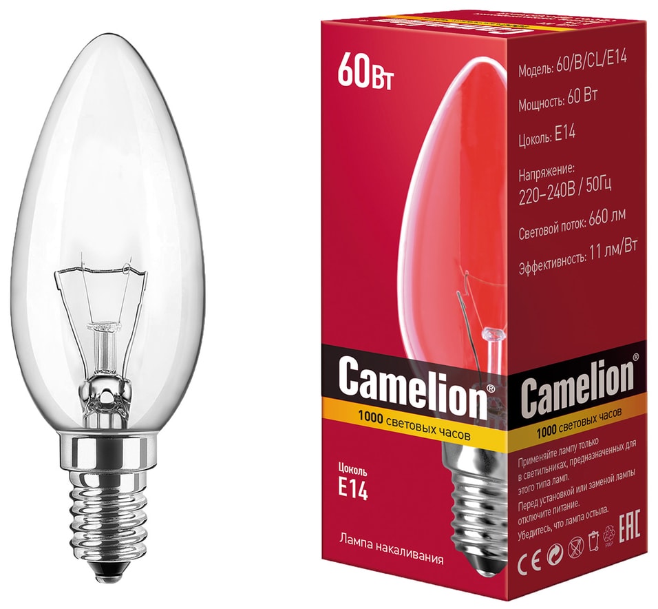 Лампа накаливания Camelion E14 60Вт от Vprok.ru