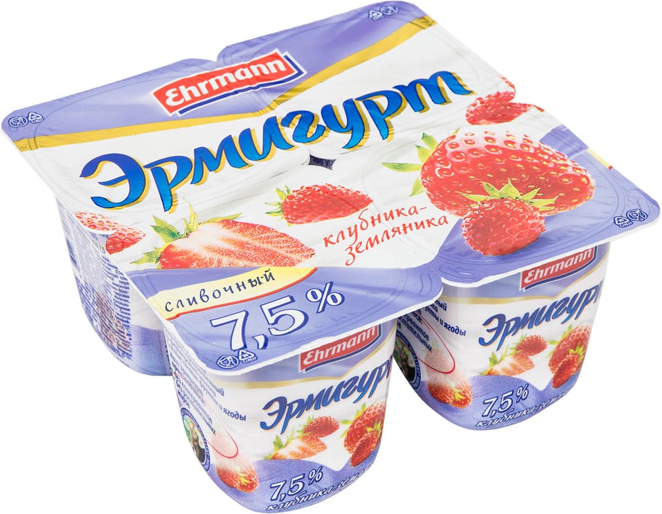 Продукт йогуртный Эрмигурт Клубника-Земляника 7.5% 4шт*100г