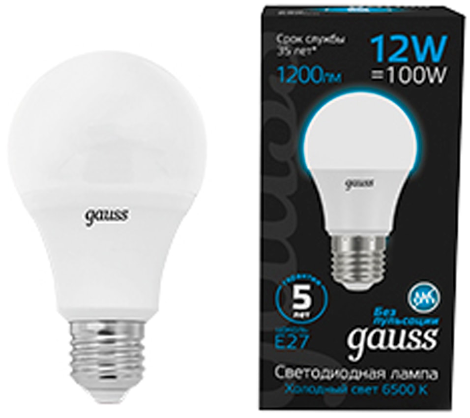 Лампа Gauss A60 12W 1200lm 6500K E27 LED 10шт