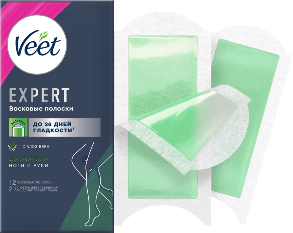 Полоски восковые для депиляции Veet Expert для сухой кожи 12шт