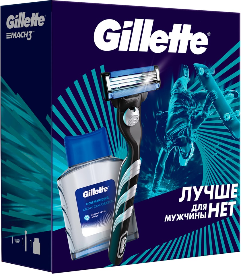 Подарочный набор Gillette Mach3 Бритва с 1 кассетой + Лосьон после бритья Arctic Ice 50мл