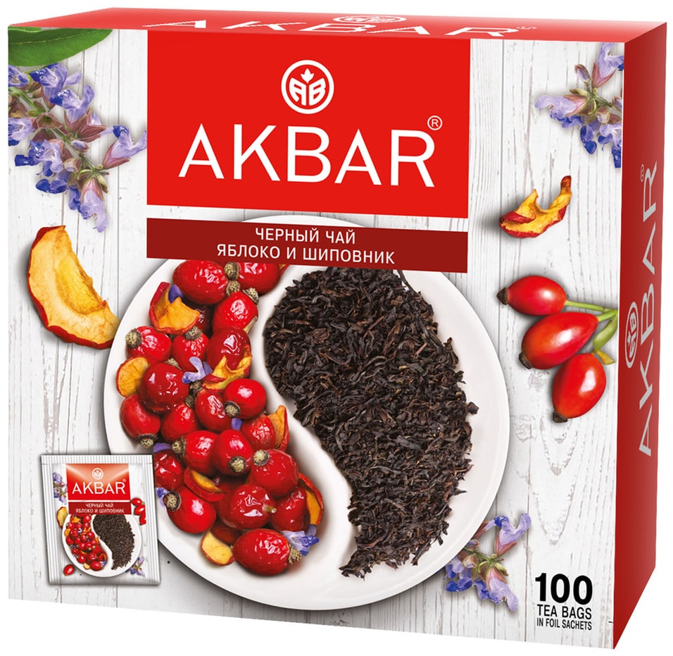 Чай черный Akbar Яблоко и Шиповник 100*1.5гс доставкой!