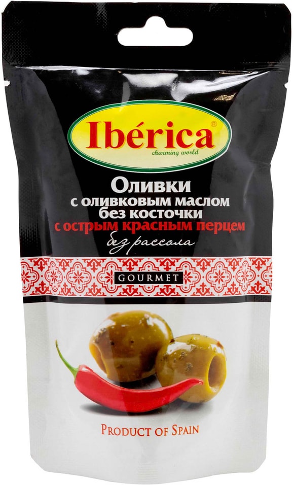 Оливки Iberica с оливковым маслом и острым красным перцем 70г