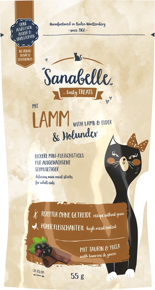 Лакомство для кошек Sanabelle Snack с ягнёнком и бузиной 55г
