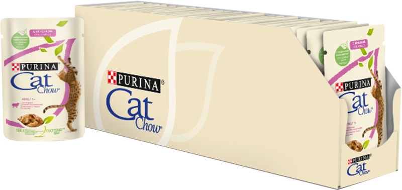 Влажный корм для кошек Cat Chow с ягненком и зеленой фасолью в желе 85г (упаковка 24 шт.)