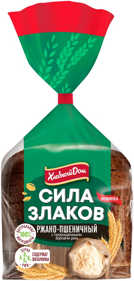 Хлеб Хлебный Дом Сила Злаков ржано-пшеничный с пророщенными зернами ржи нарезка 300г