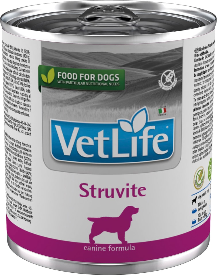 Влажный корм для собак Farmina Vet Life Dog Struvite диетический с курицей при струвитных уролитах 300г (упаковка 6 шт.)