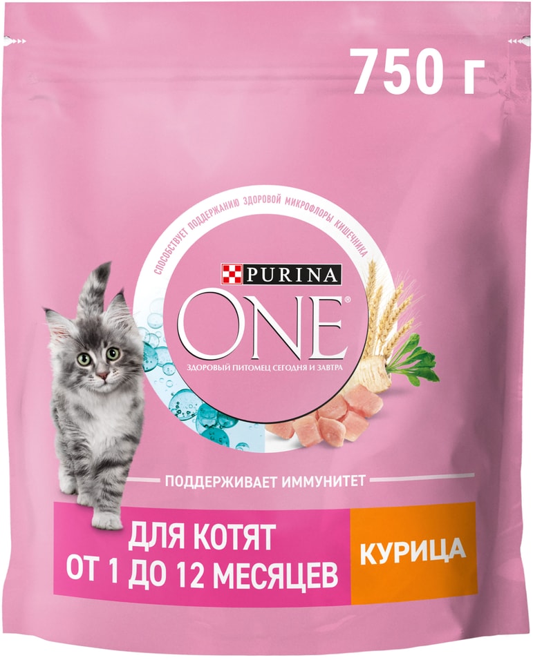 Сухой корм для котят Purina ONE для котят от 1 до 12 месяцев с курицей 750г 349₽