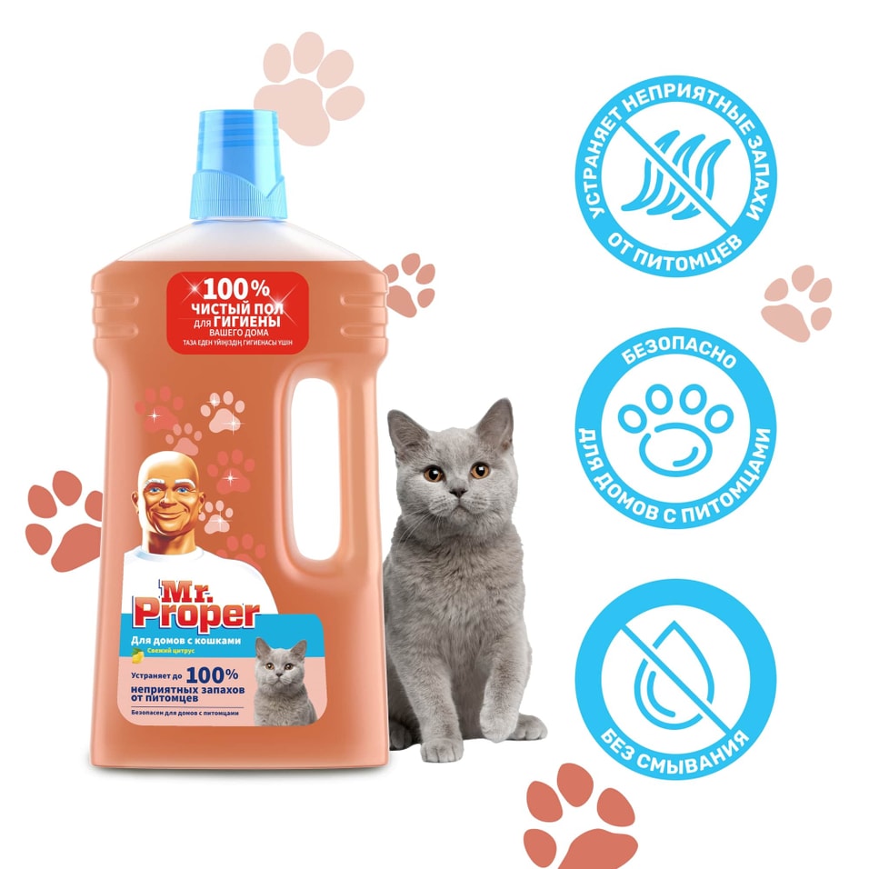 Чистящее средство для пола Mr.Proper для домов с кошками Свежий цитрус 500мл