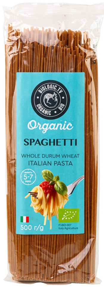 Паста Biologic.tv из цельнозерновой муки Спагетти 500г