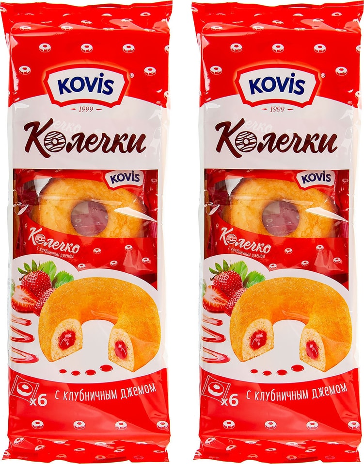 Колечки Kovis c клубничным джемом 240г (упаковка 2 шт.)