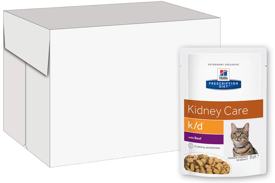 Влажный корм для кошек Hills Prescription Diet k/d при хронической болезни почек с говядиной 85г (упаковка 12 шт.)