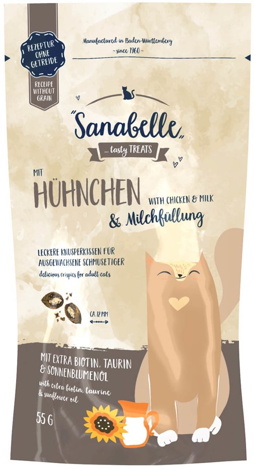 Лакомство для кошек Sanabelle Snack с молоком и курицей 55г
