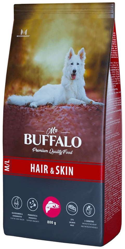 Сухой корм для собак Mr.Buffalo Hair&Skin с лососем 800г