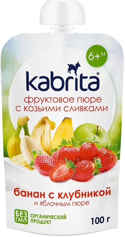 Пюре Kabrita с козьими сливками Банан с клубникой 100г