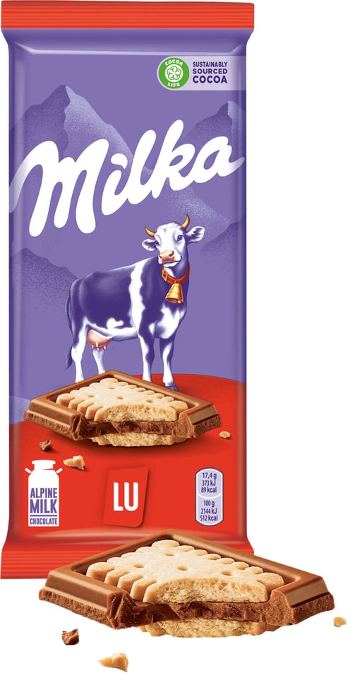 Шоколад Milka Молочный с печеньем LU 87г 130₽
