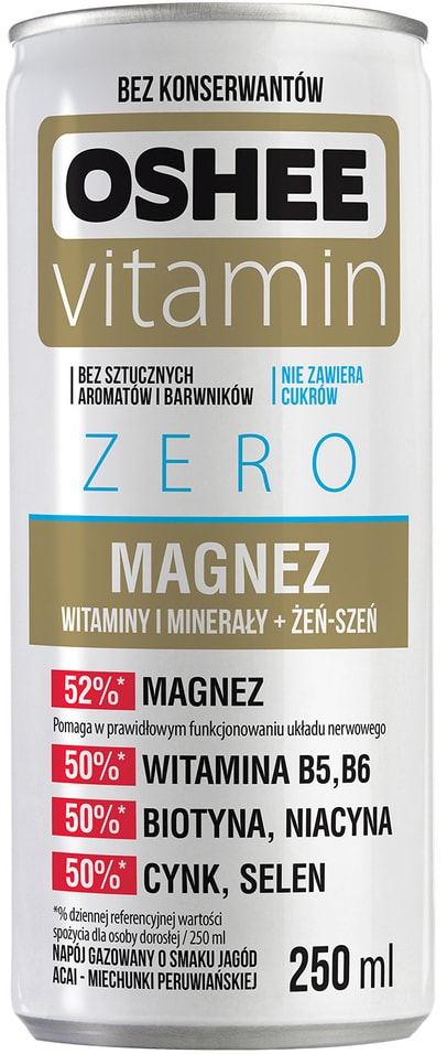 Напиток Oshee Zero Magnesium со вкусом ягод акаи витаминизированный газированный 250мл