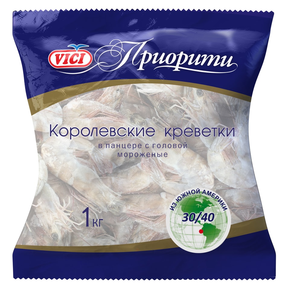 Креветки Vici Приорити 3040 Королевские мороженые 1кг 1586₽