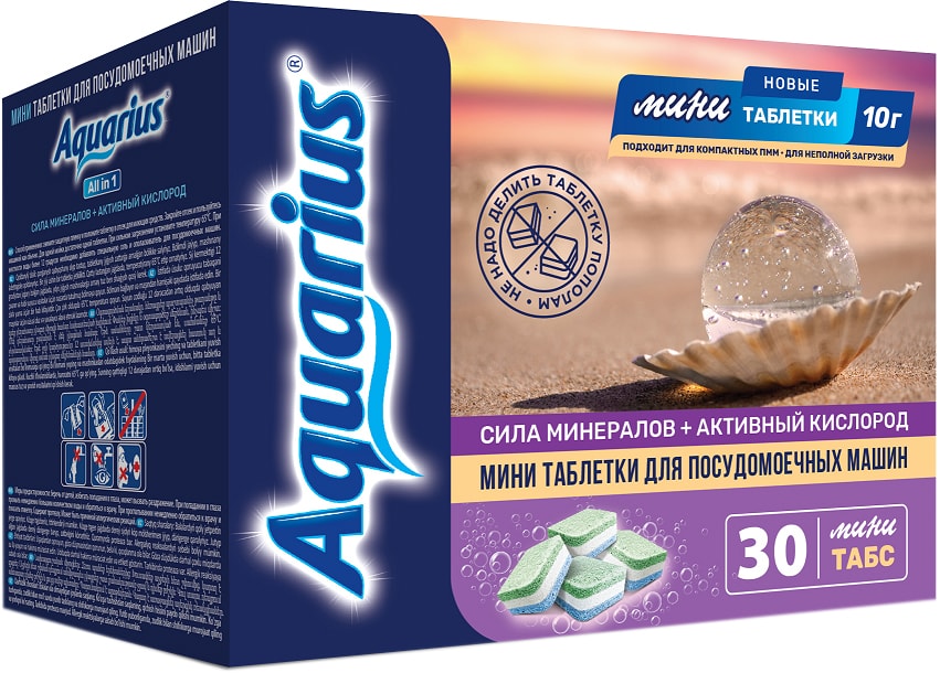 Таблетки для посудомоечных машин Aquarius Mini tabs Сила минералов Активный кислород 30шт 399₽