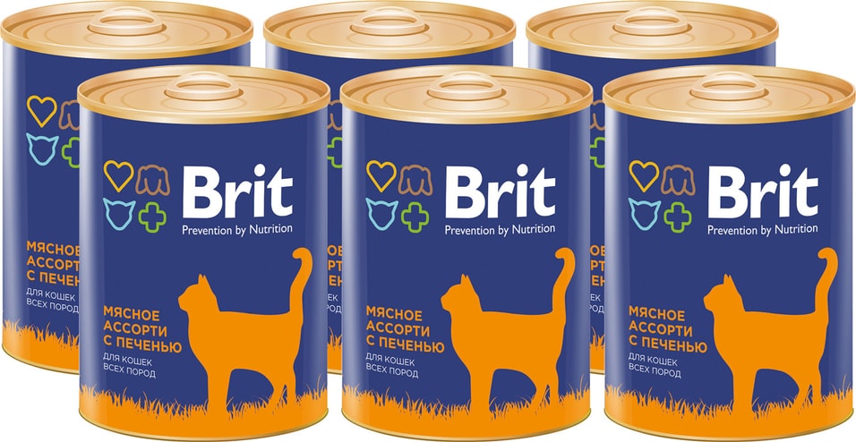 Влажный корм для кошек Brit Мясное ассорти с печенью 340г (упаковка 6 шт.)