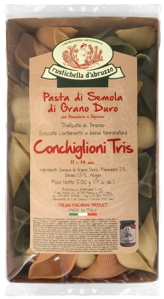 Макаронные изделия Rustichella dAbruzzo Конкильони трис с томатом и шпинатом 500г