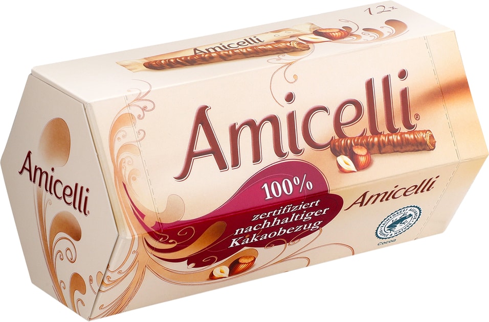 Трубочки вафельные Amicelli с ореховым кремом в молочном шоколаде 150г