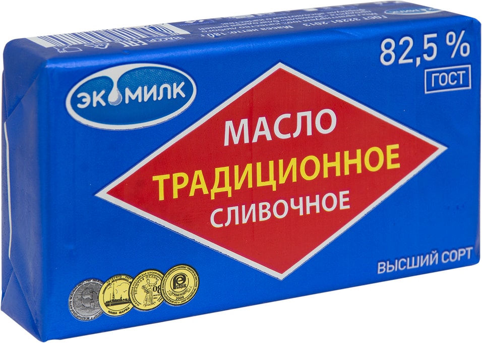 Масло сливочное Экомилк Традиционное 82.5% 180г от Vprok.ru