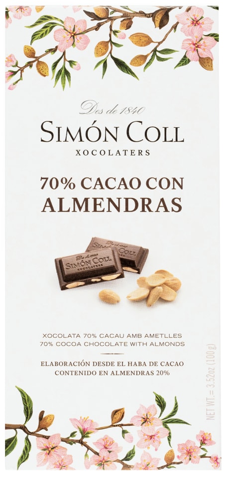 Шоколад Simon Cool Горький 70% какао с миндалем 100г