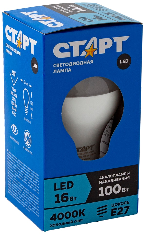 Лампа светодиодная Старт LED GLS E27 16Вт от Vprok.ru