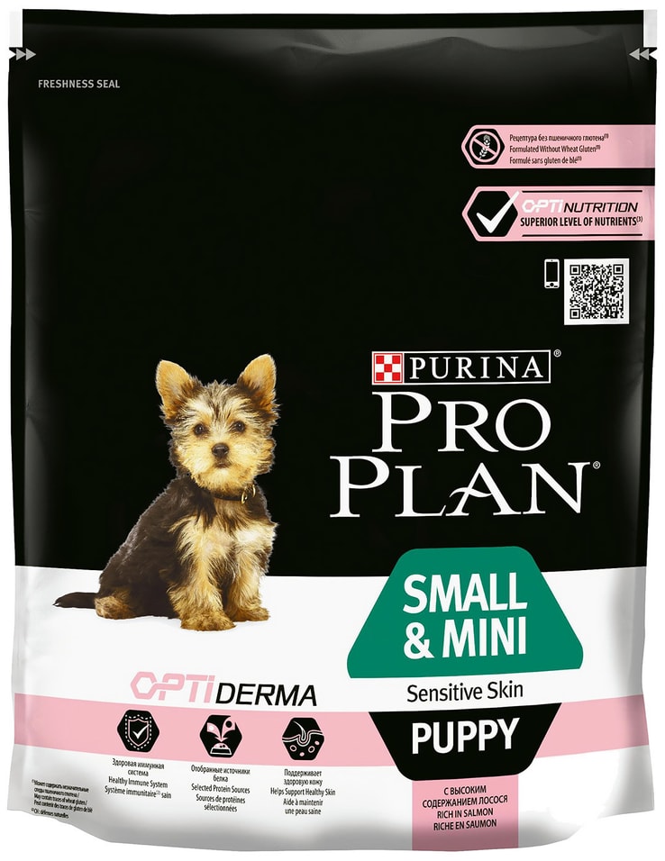 Сухой корм для щенков Pro Plan Optiderma Small&Mini Puppy Sensitive Skin для мелких пород для здоровья кожи и шерсти с л