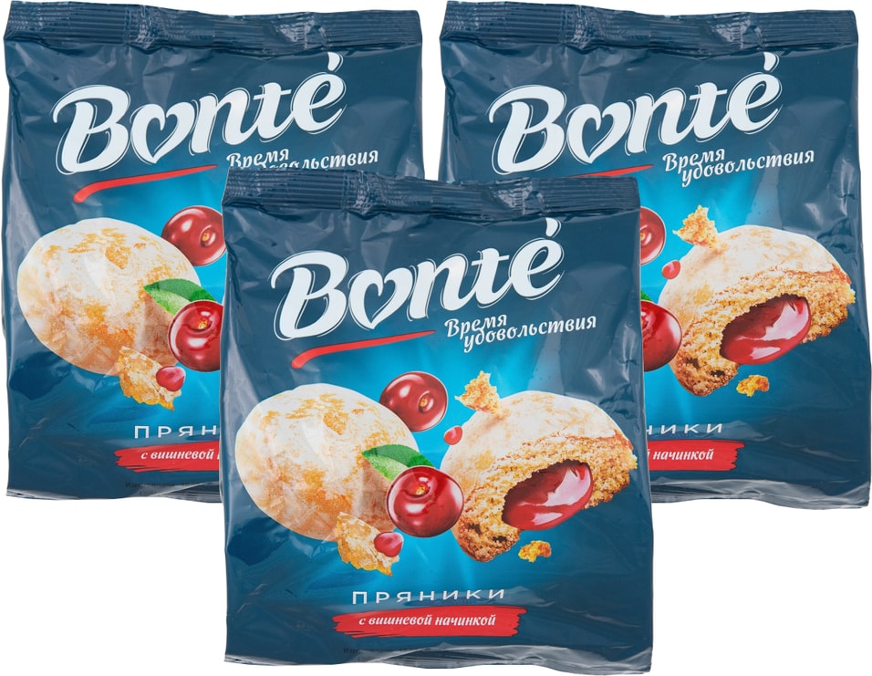 Пряники Bonte с вишневой начинкой 300г (упаковка 3 шт.)
