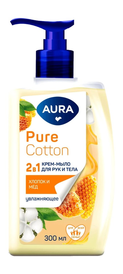 Крем-мыло для рук и тела Aura Pure Cotton Хлопок и мед 2в1 300мл 149₽