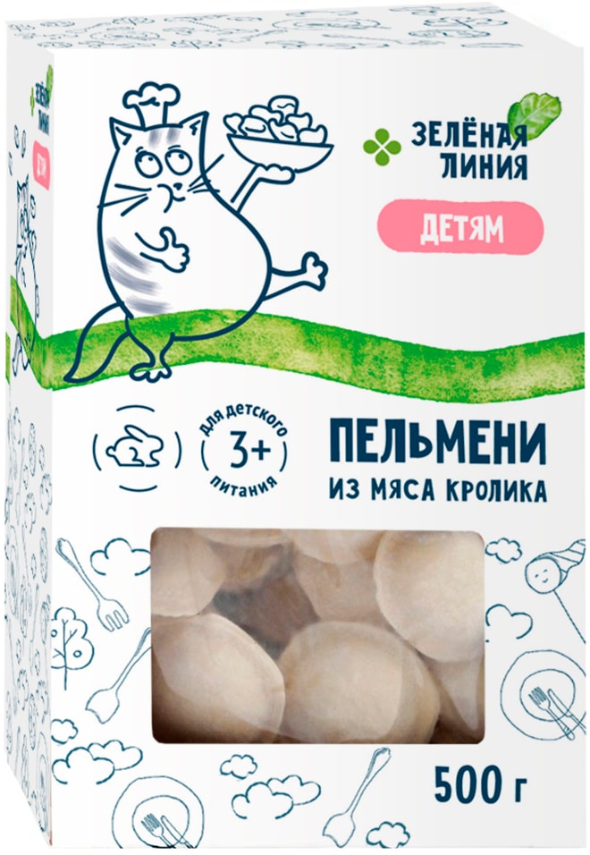 Пельмени Зеленая линия из мяса кролика 500гс доставкой!