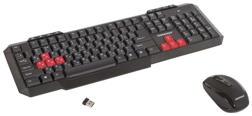 Набор беспроводной Sonnen WKM-1811 Клавиатура 112 клавиш + Мышь 4 кнопки черный от Vprok.ru