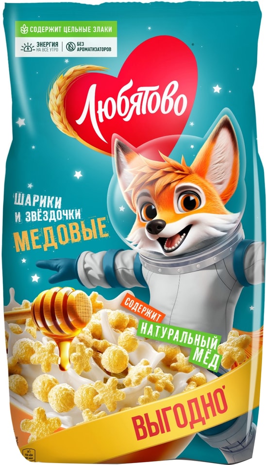 Сухой завтрак Любятово Медовые шарики и звездочки 420г 190₽