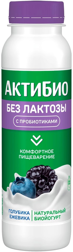 Биойогурт Актибио Голубика-Ежевика без лактозы 15 260г 83₽