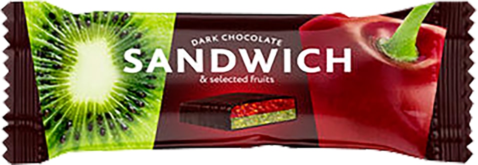 Батончик фруктово-ягодный Biennale в темном шоколаде киви-вишня 40г