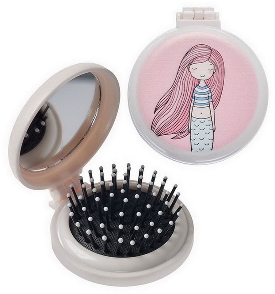 Расческа для волос Bradex Розовая русалка складная с зеркалом