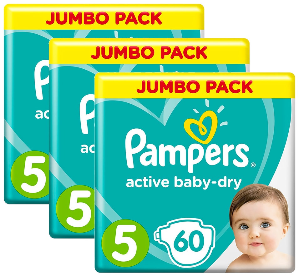 Подгузники Pampers Active Baby-Dry 5 размер 11-16 кг 60шт упаковка 2 шт 2698₽