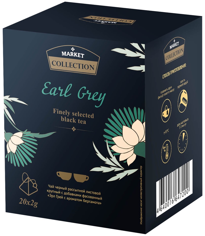 Чай черный Market Collection Earl Grey с ароматом бергамота 20*2г от Vprok.ru