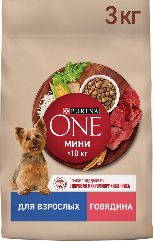 Сухой корм для собак Purina ONE для мелких пород с говядиной и рисом 3кг 1130₽