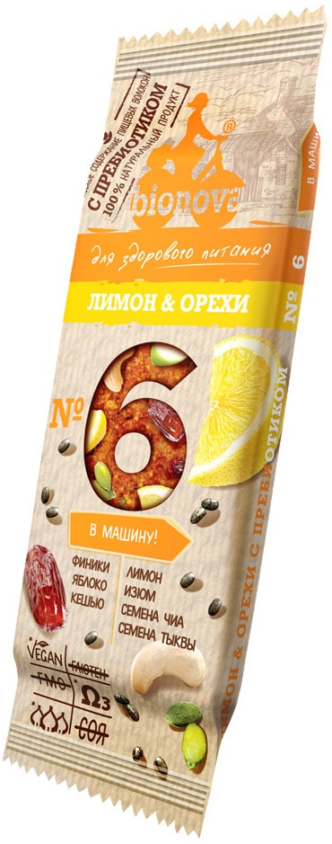 Батончик фруктово-ореховый Bionova Лимон и орехи 35г