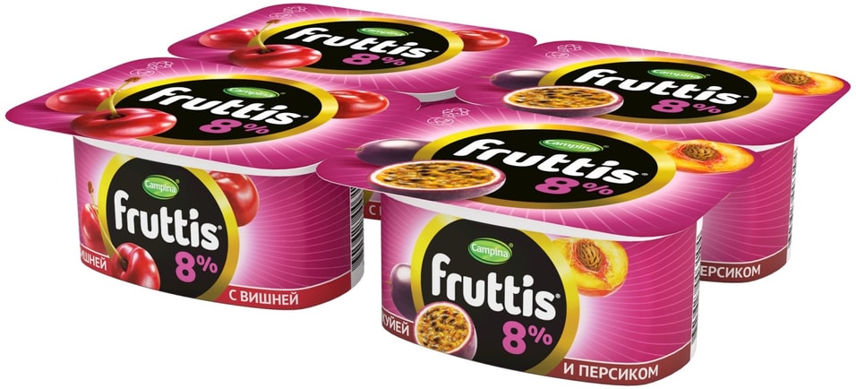 Продукт йогуртный Fruttis Персик-маракуйя Вишня 8% 4шт*115г