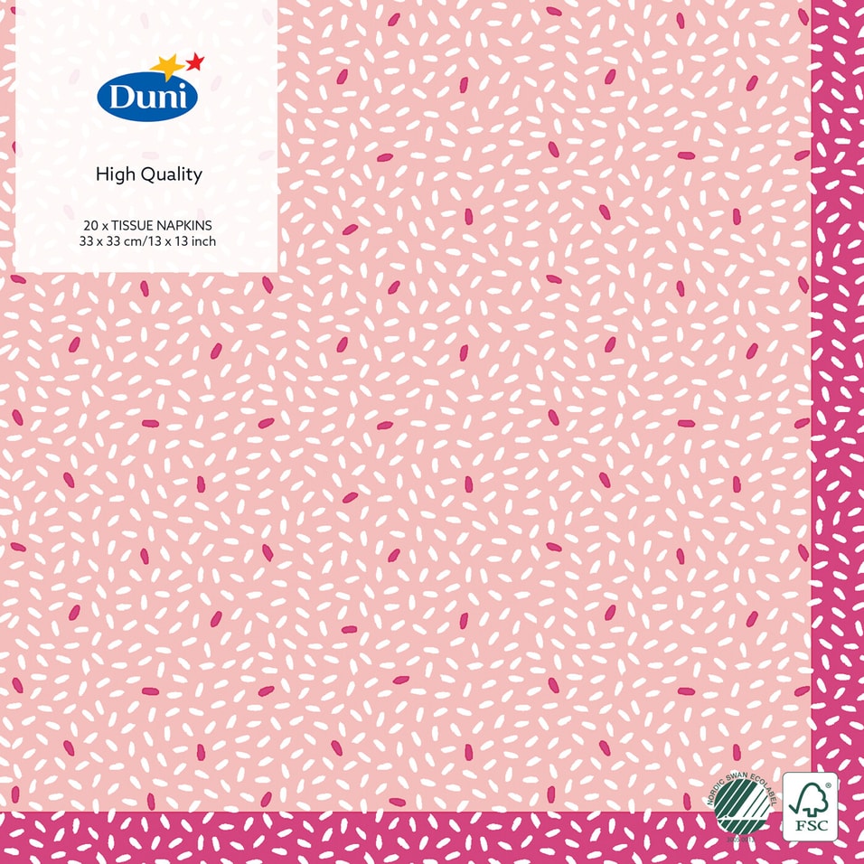 Салфетки бумажные Duni Rice Pink 3 слоя 33*33см 20шт от Vprok.ru