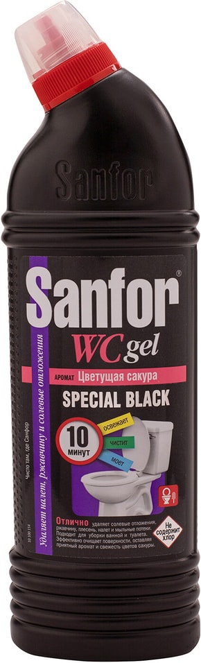 Средство для чистки унитаза Sanfor WC Gel Special Black Цветущая сакура 750г от Vprok.ru