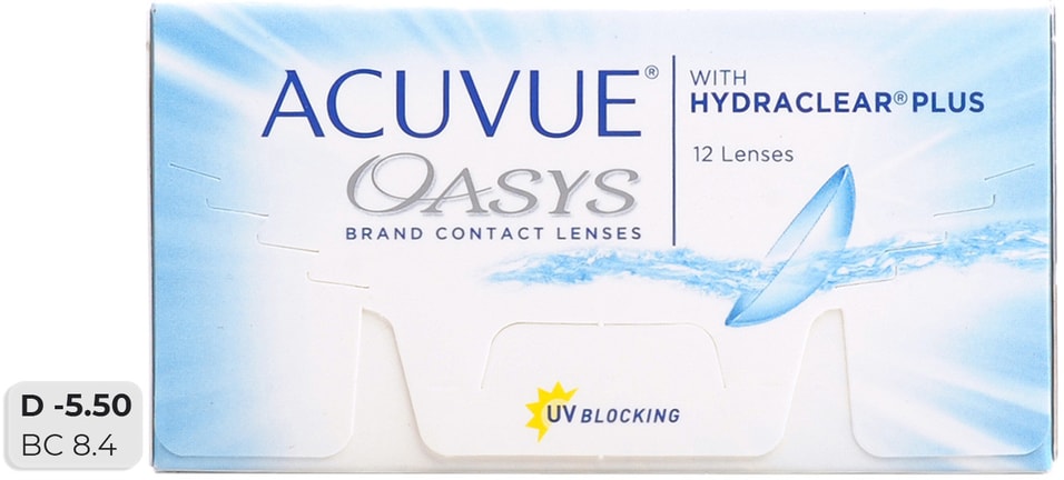 Контактные линзы Acuvue Oasys Hydraclear Plus Двухнедельные -5.5/14.3/8.4 12шт