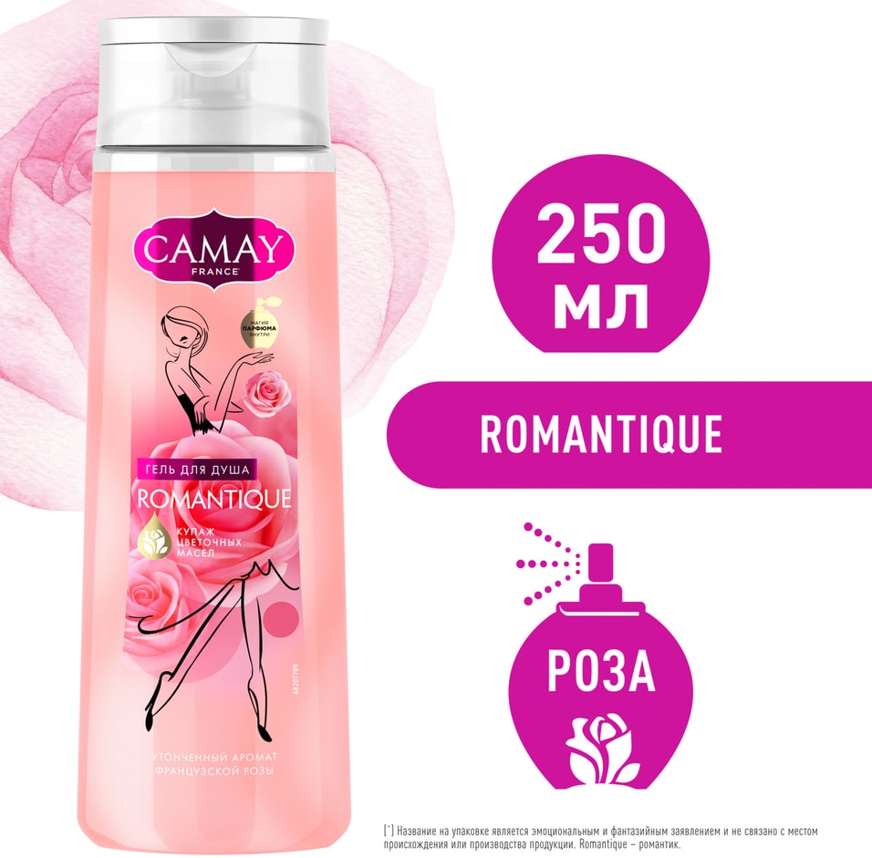 Гель для душа Camay Романтик парфюмированный с ароматом французской розы 250мл