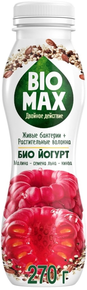 Биойогурт Bio-Max с Малина Семена льна Киноа 1.6% 270г