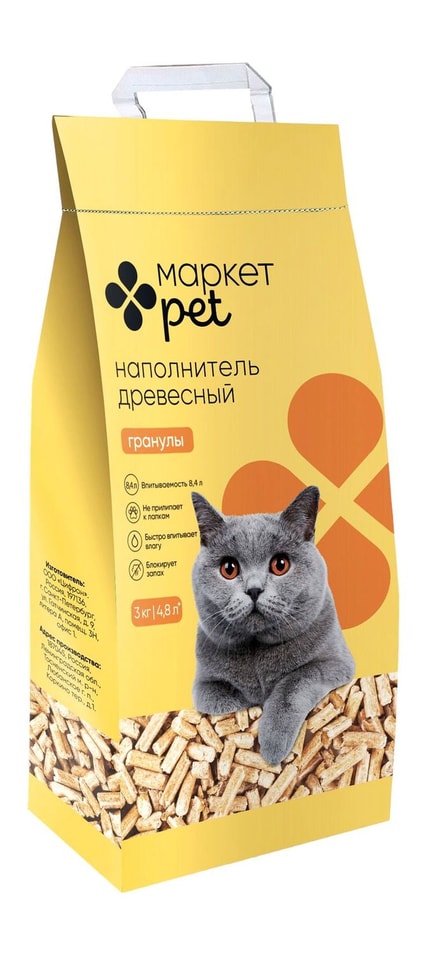 Наполнитель для кошачьего туалета Маркет Pet древесный 3кг