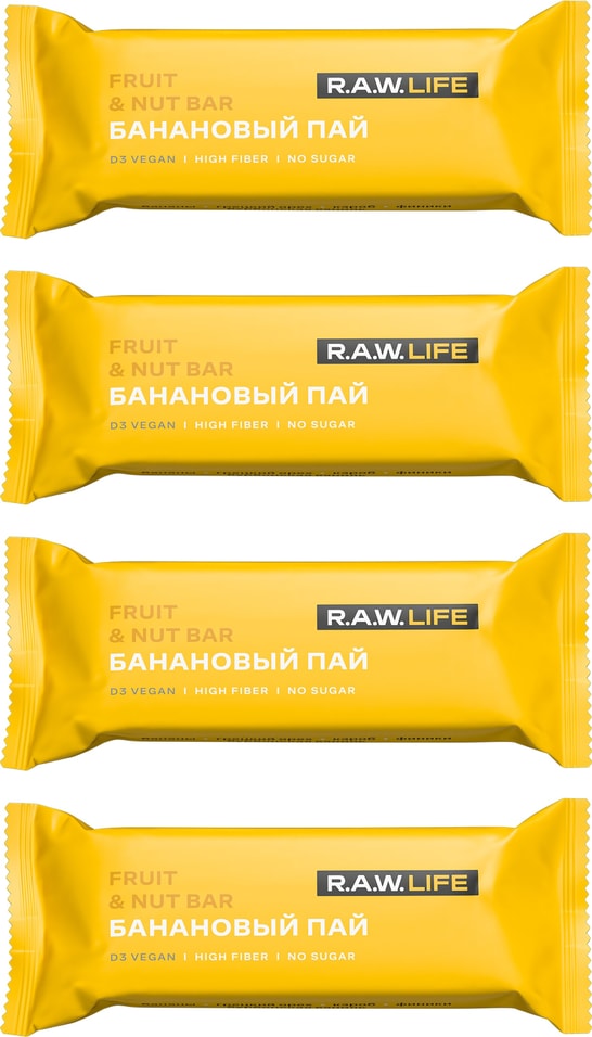 Батончик R.A.W.LIFE  Орехово-фруктовый банановый пай 47г (упаковка 4 шт.)